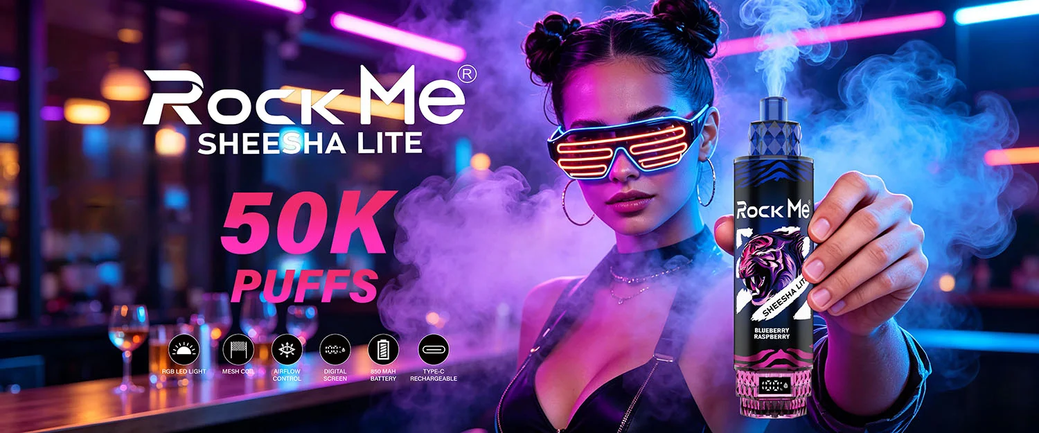 ROCKME SHEESHA LITE 50K Disposable Vape – 50,000 Puffs with RGB LED & Digital Screen